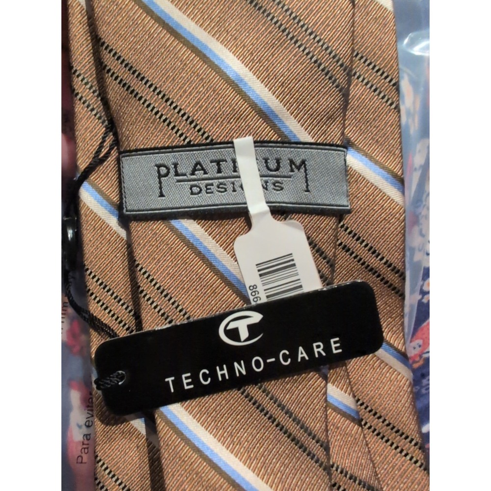 Pavone Brown Blue White Striped 100% Silk Tie NWT Formal Wedding Prom - Picture 3 of 3